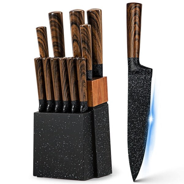 Professional 12-Piece Kitchen Knife Set with Wooden Block