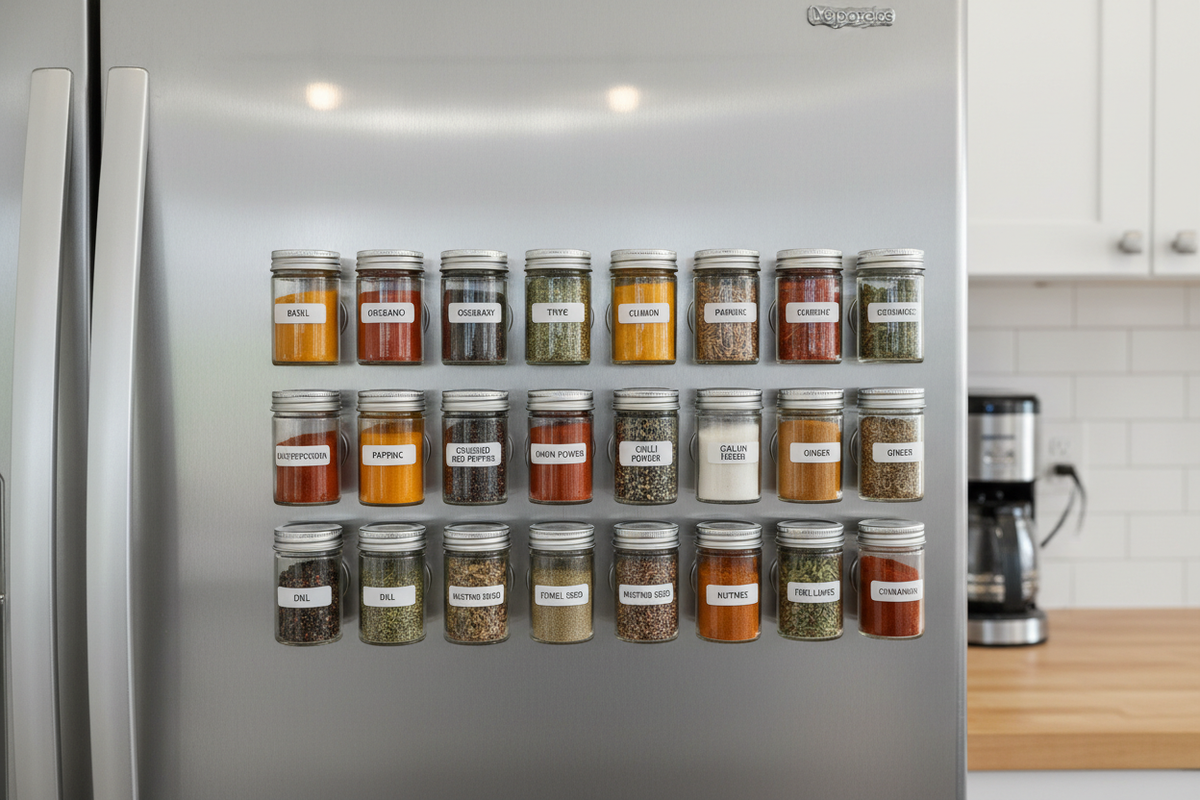The Smart Spice Station – Magnetic, Label-Ready, Space-Saving 24-Jar System