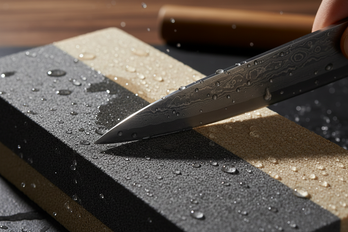 The Whetstone Mastery Kit – Dual-Grit Japanese Waterstone & Angle Guide